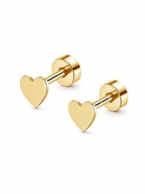 Tiny Gold Heart Flat Back Stud Earrings 20G 4mm Heart